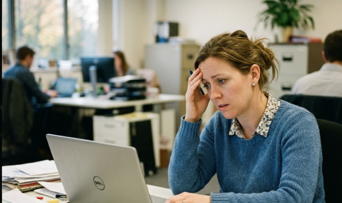 Stressed worker needs better leadership development strategies.