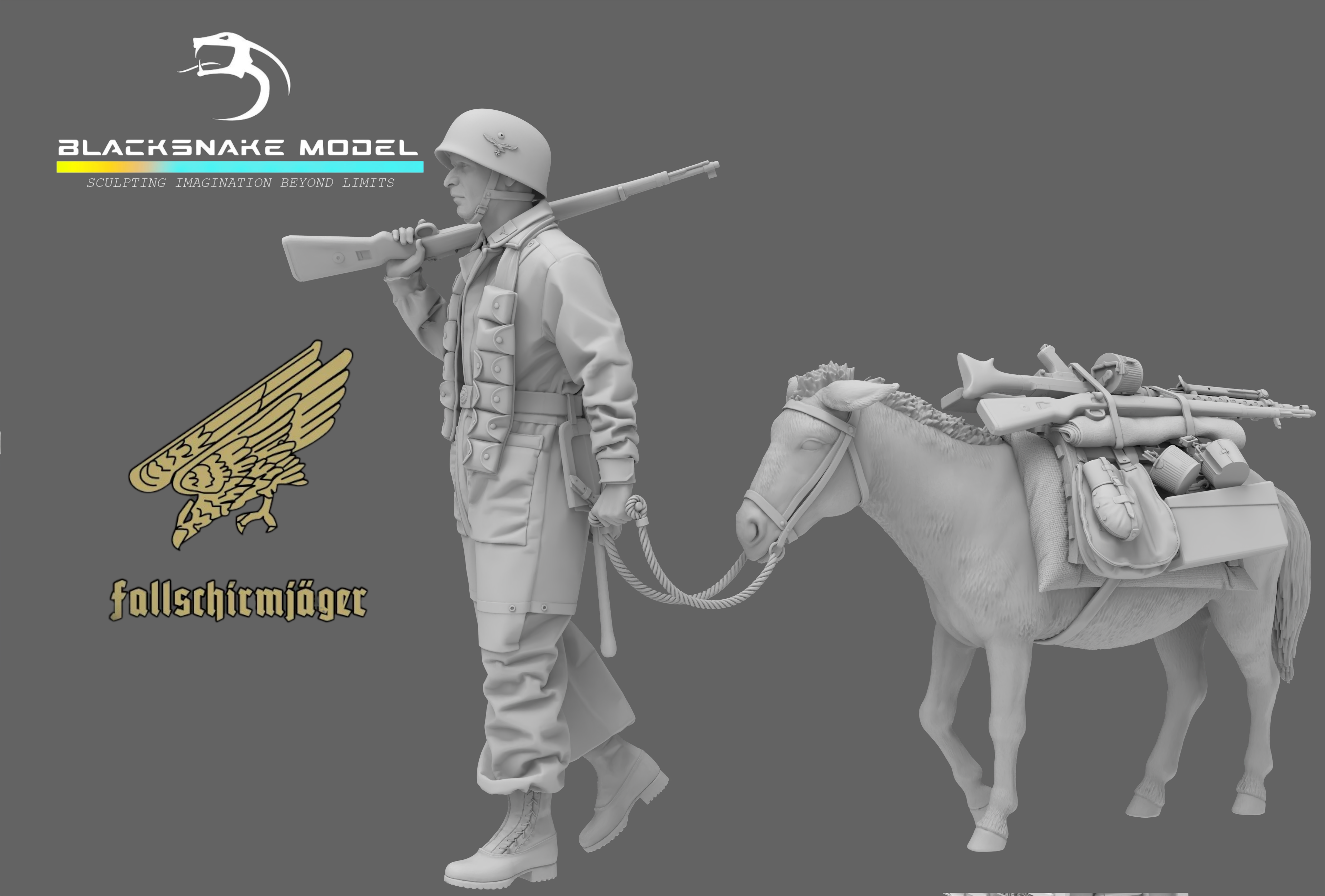 1 Fallschirmjäger Leading a Donkey