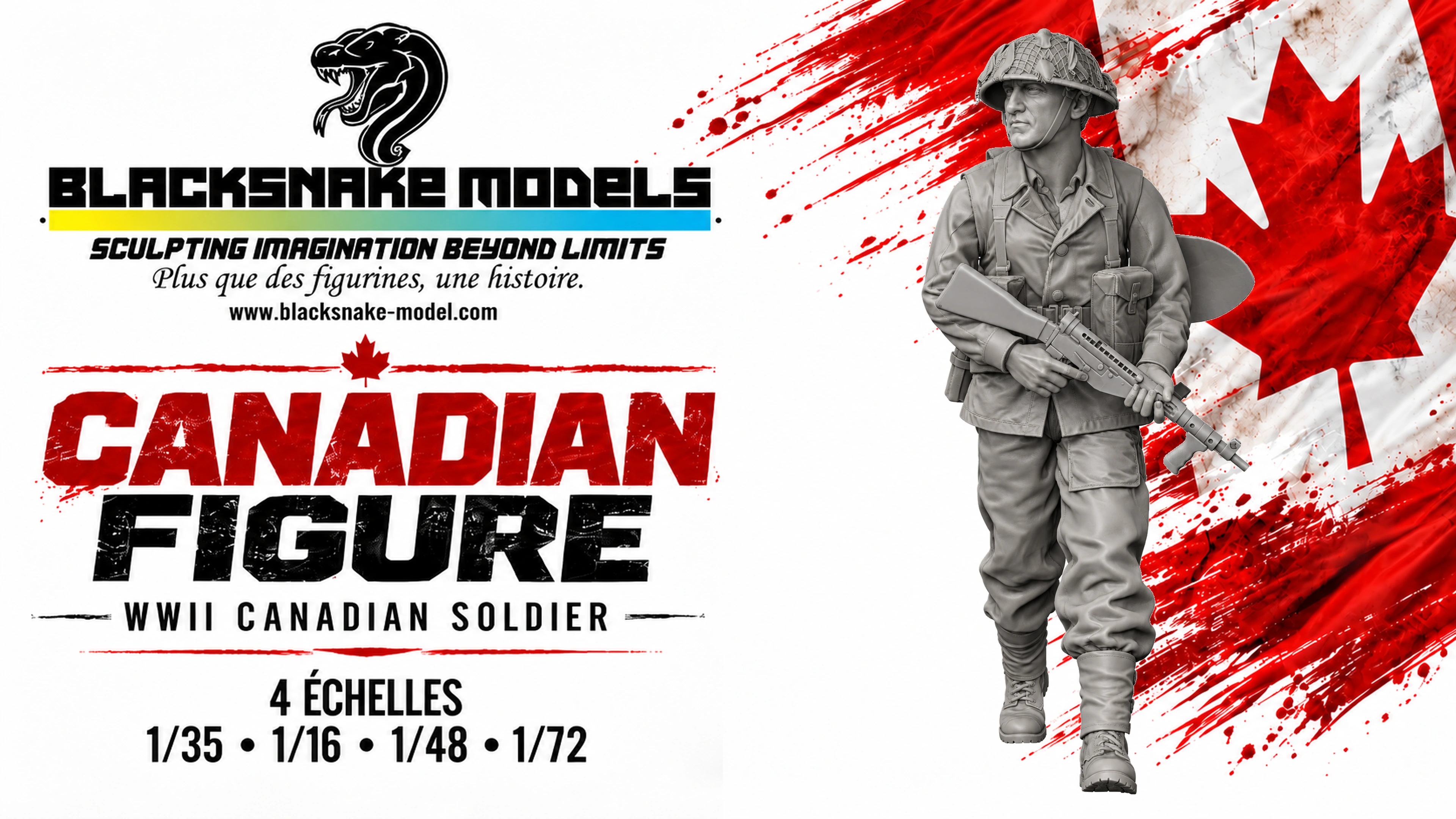 Soldat canadien en marche avec arme automatique – Seconde Guerre mondiale