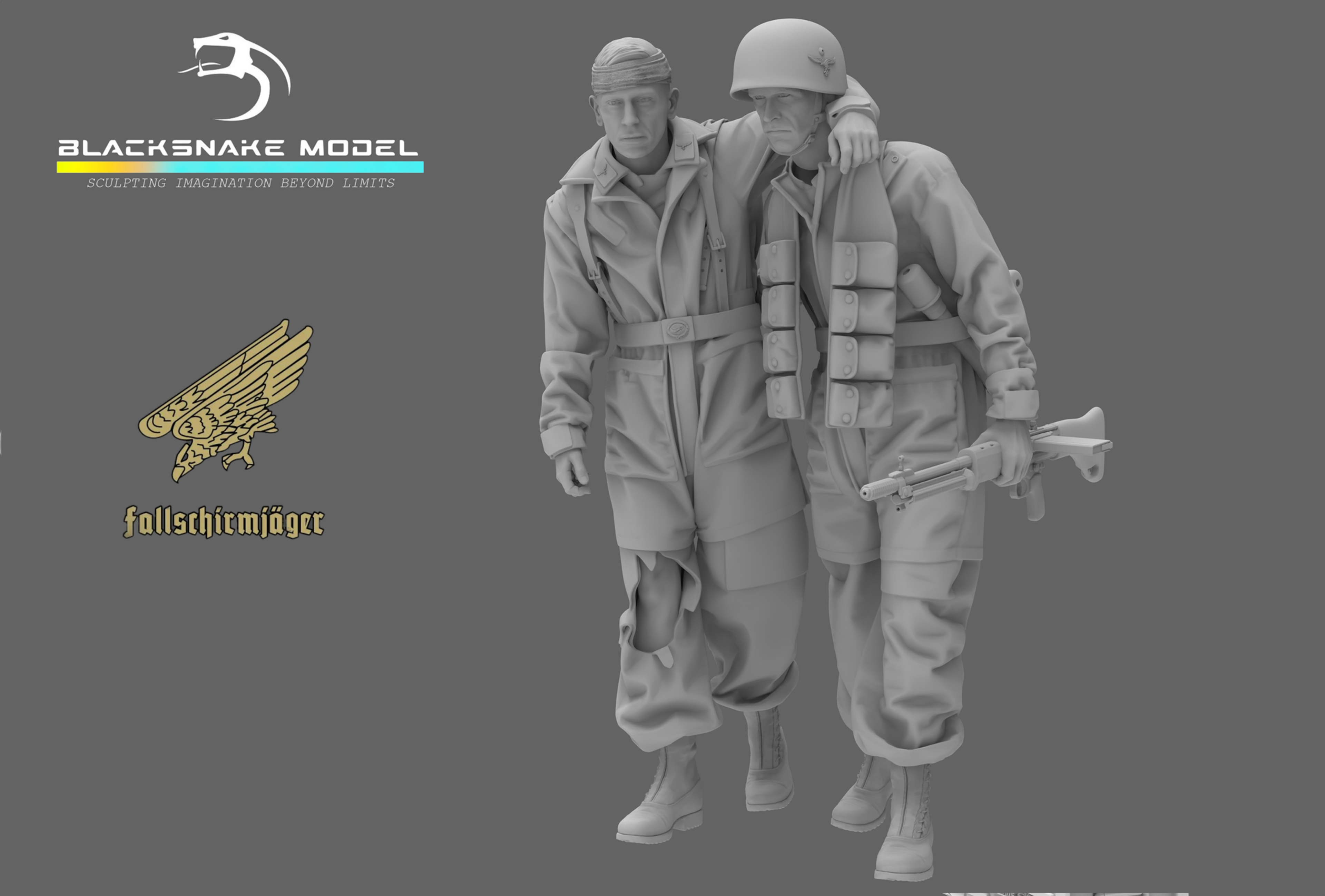 2 Fallschirmjäger avec un camarade blessé