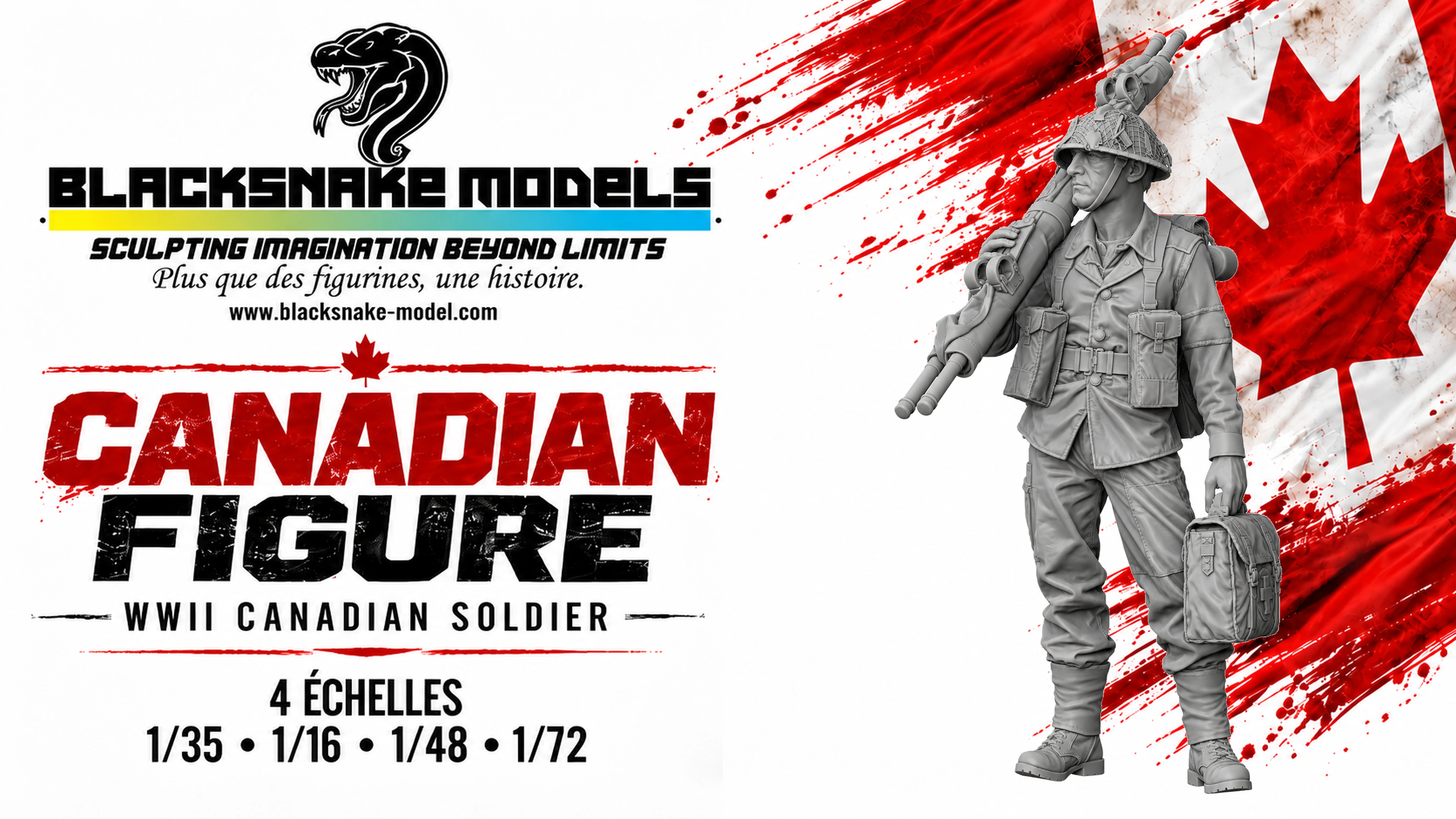 Soldat canadien avec équipement lourd et sac – Seconde Guerre mondiale