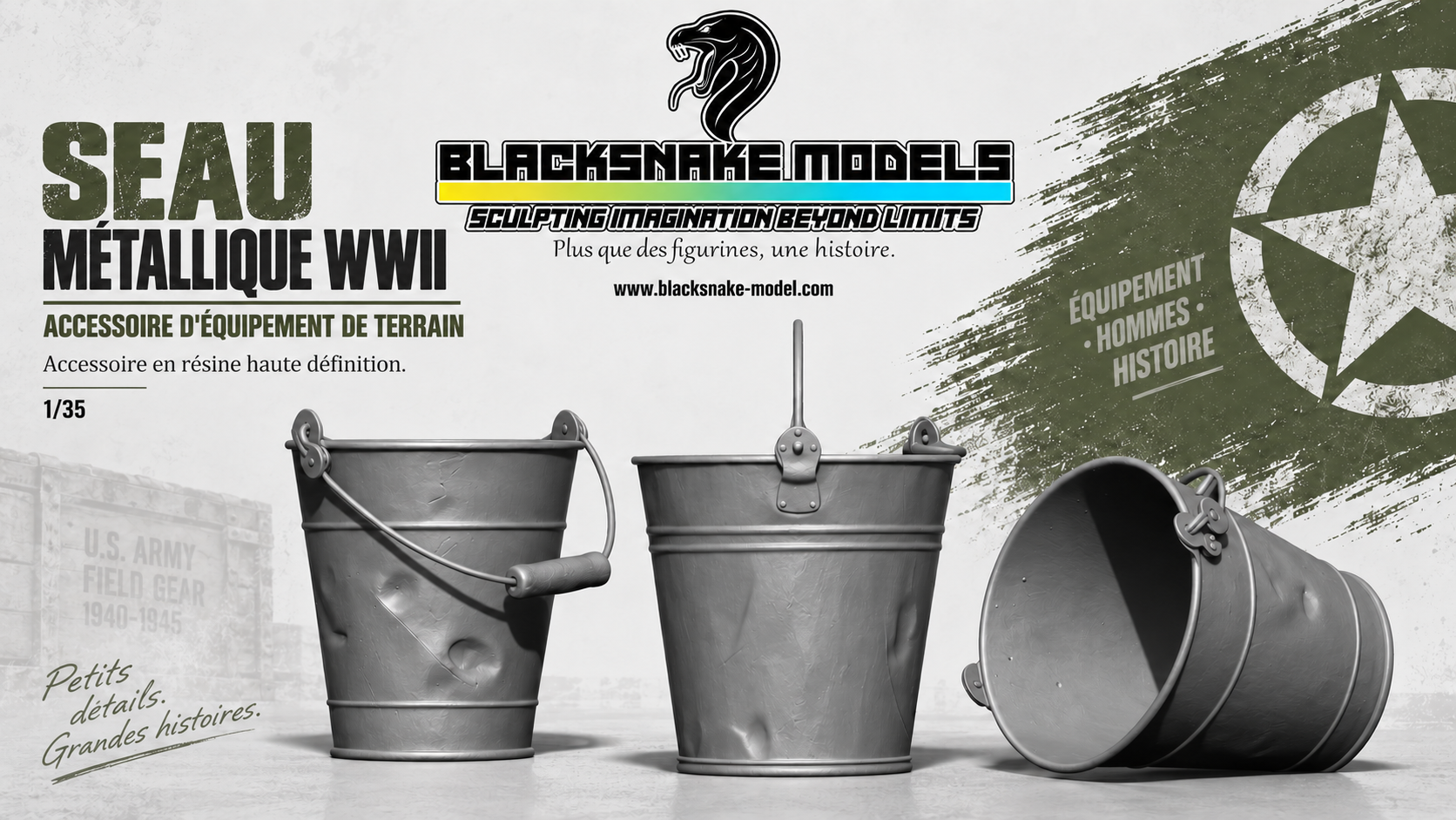 Seaux métalliques WWII – Lot de 5 – 1/35