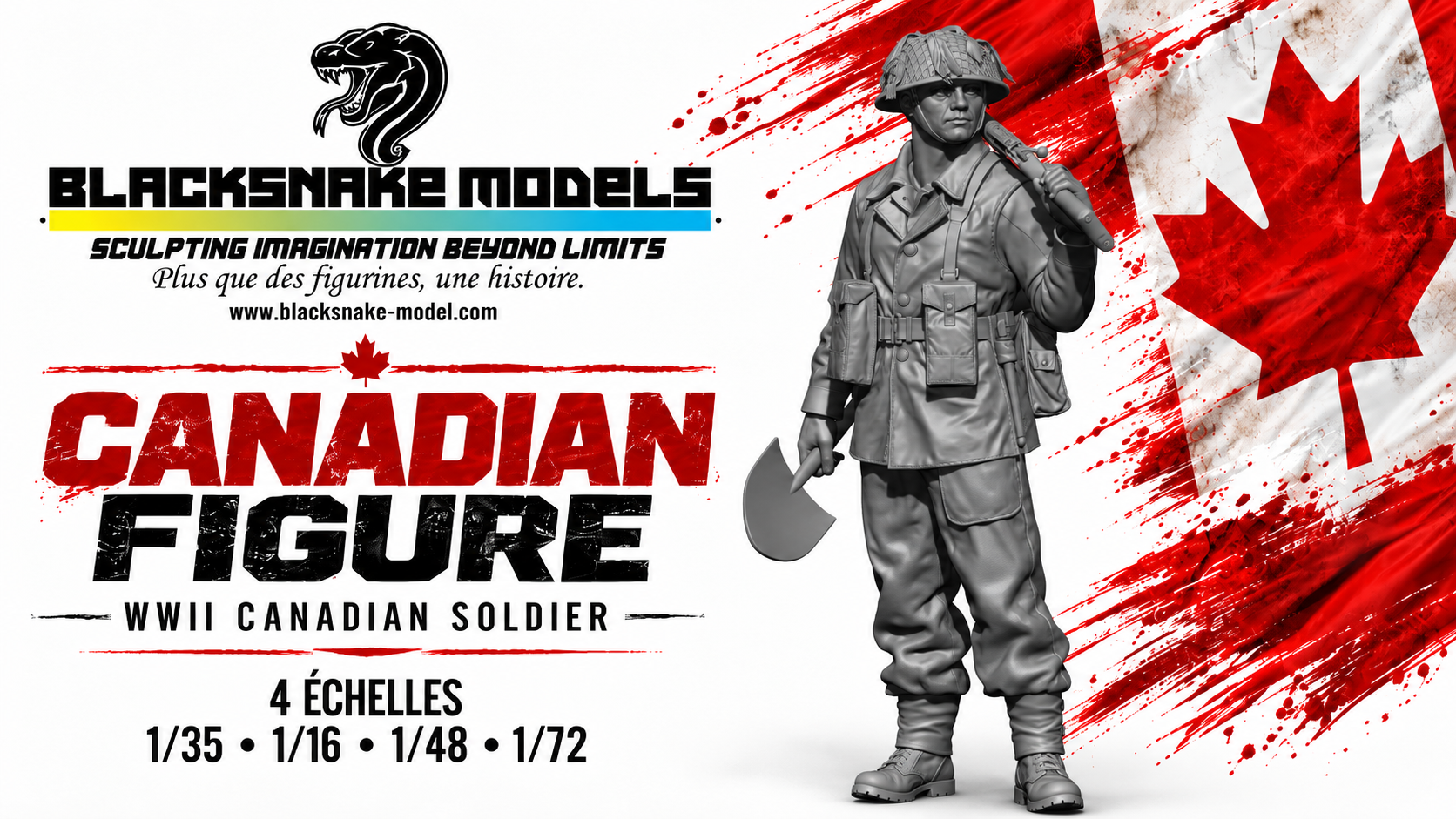 Soldat canadien debout avec pelle – Seconde Guerre mondiale