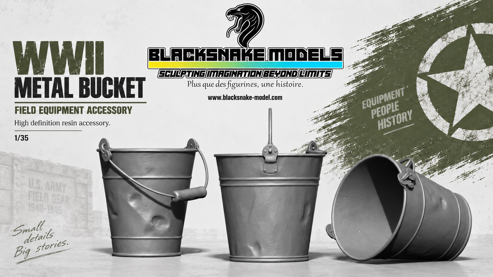 WWII Metal Buckets – Set of 5 – 1/35
