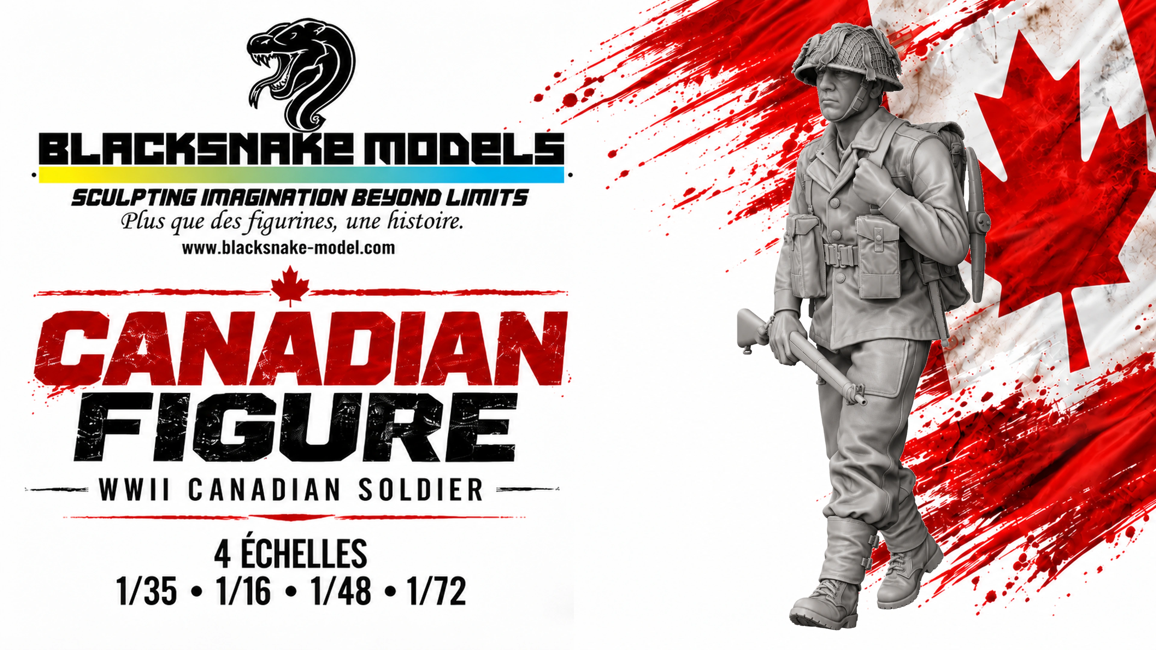 Soldat canadien en marche avec sac à dos – Seconde Guerre mondiale
