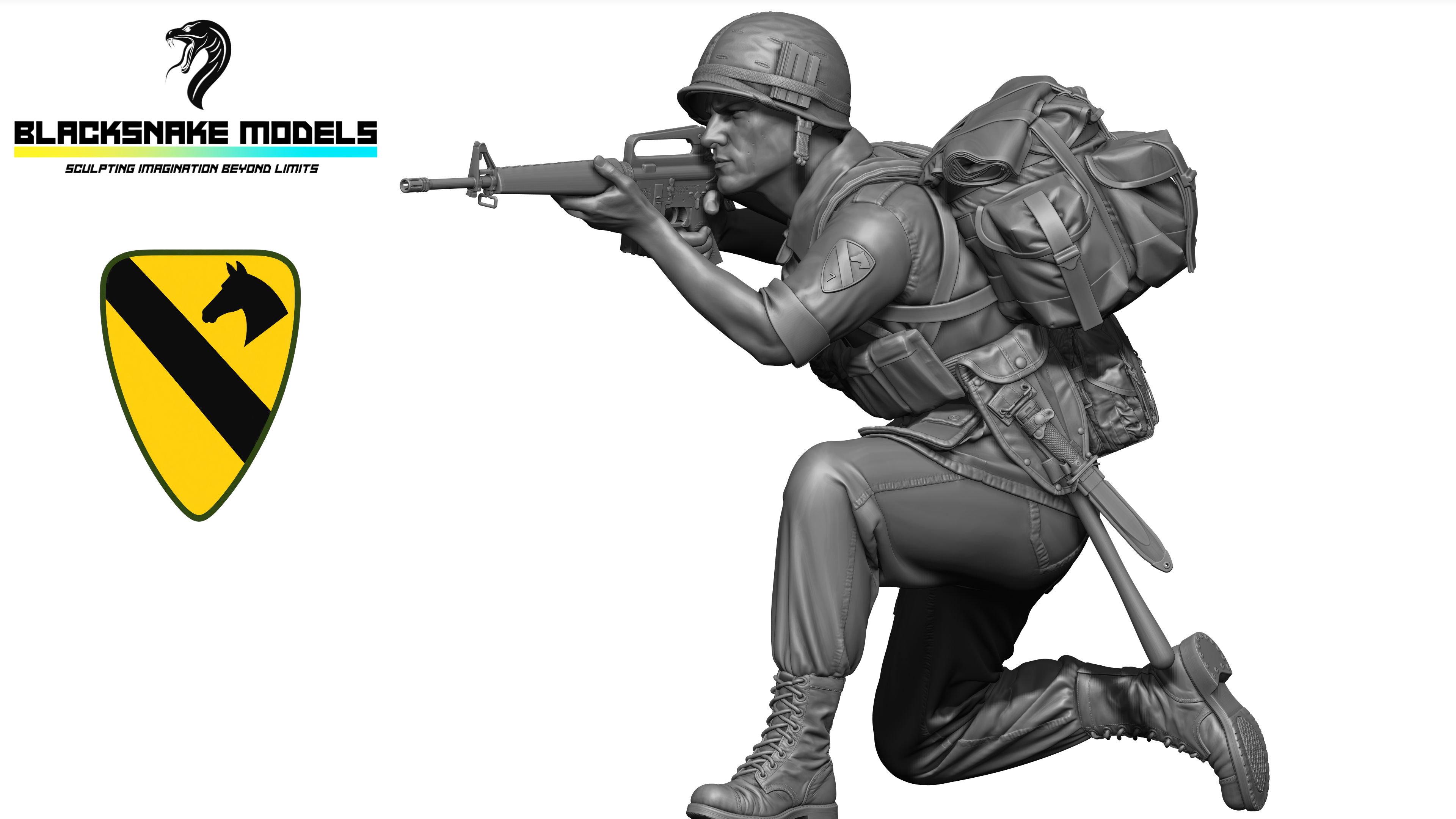 Fusilier à genou en position de tir – 7TH Cavalry, Vietnam