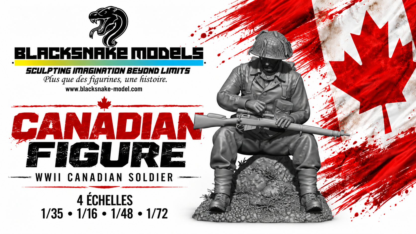 Soldat canadien assis avec fusil – Seconde Guerre mondiale