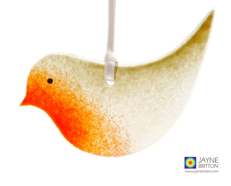 Thumbnail: Robin red breast, Fused glass bird, cottage garden, light catcher