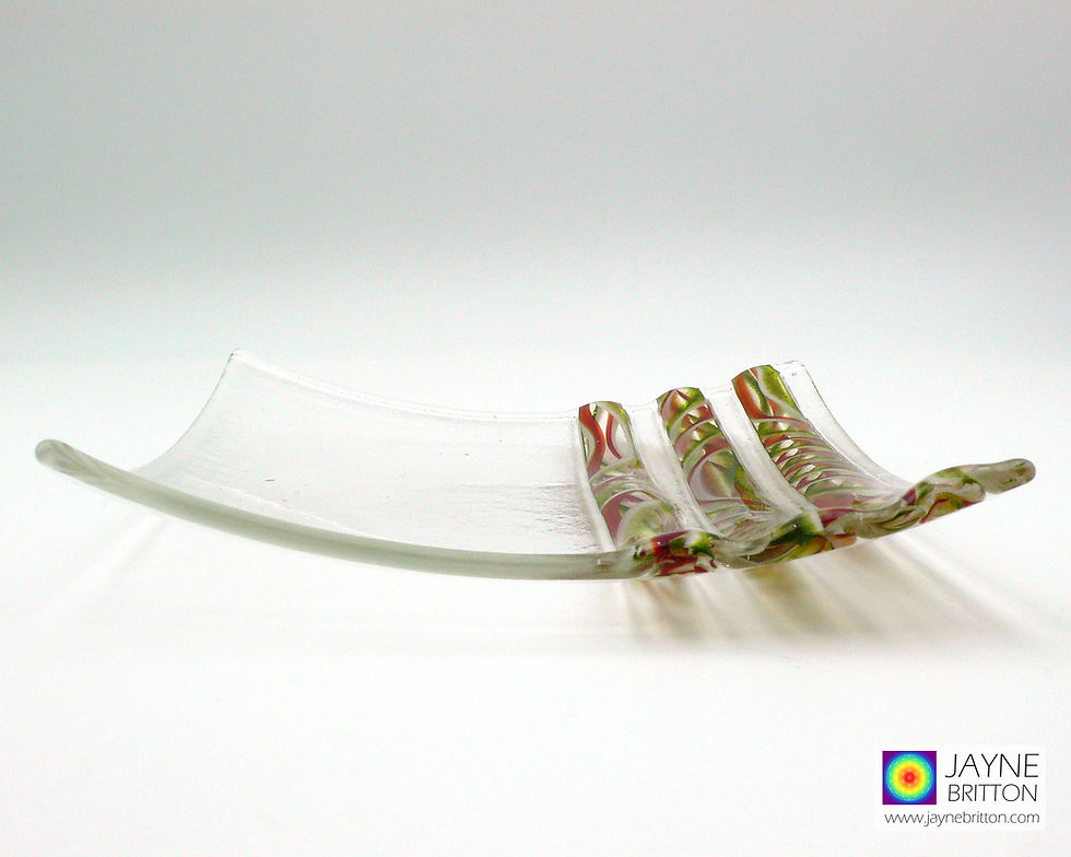 Thumbnail: Abstract twisty colours fused glass plate, sushi plate, handmade