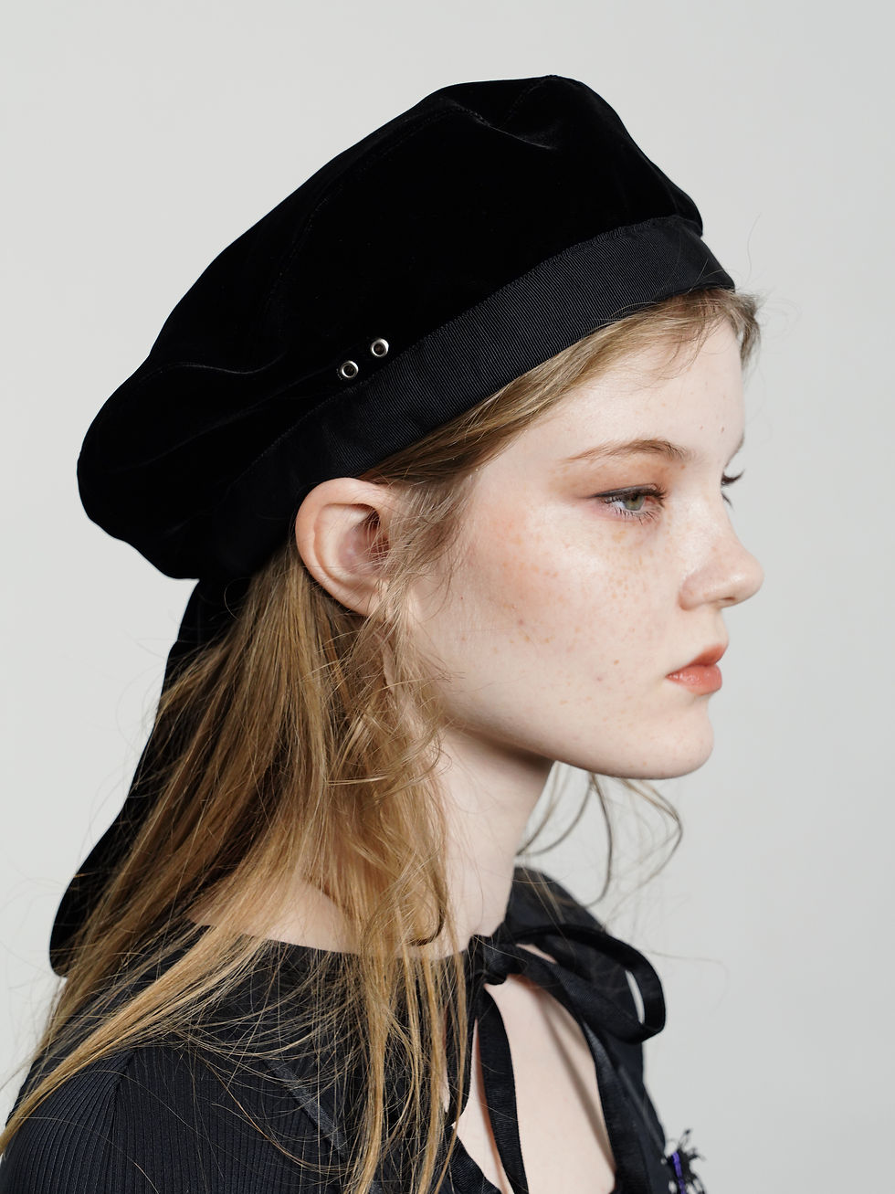サムネイル： Velvet beret Black