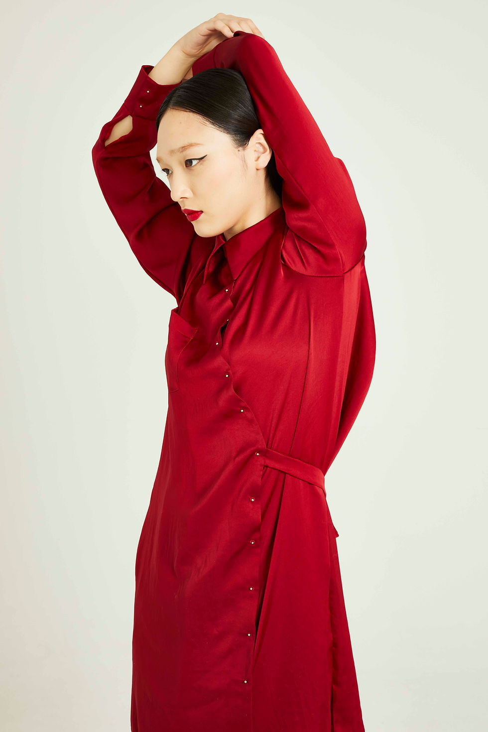サムネイル： Vintage satin shirt onepiece Red