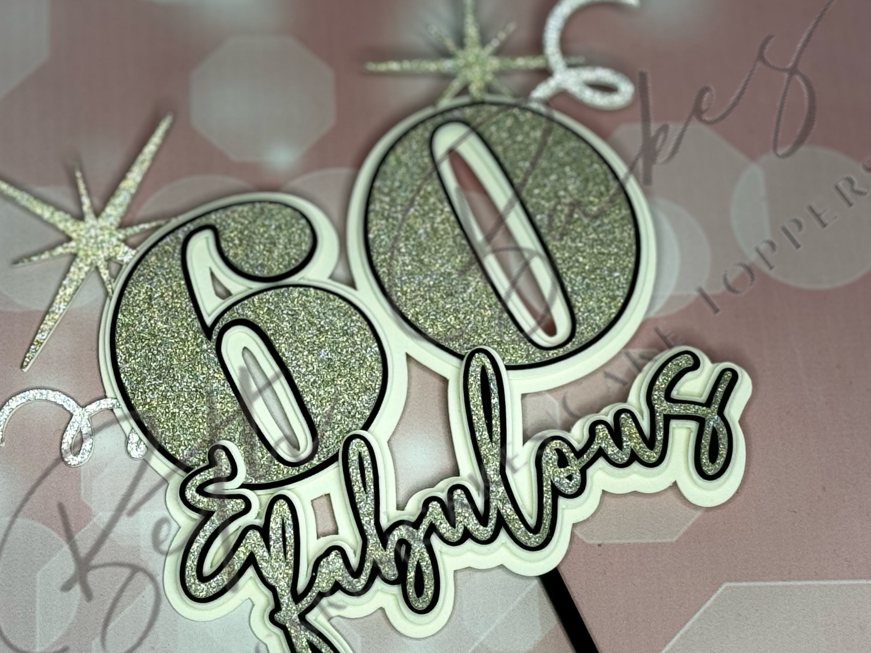 Ivory and Black 60 & Fabulous Glitter Cardstock Cake Topper