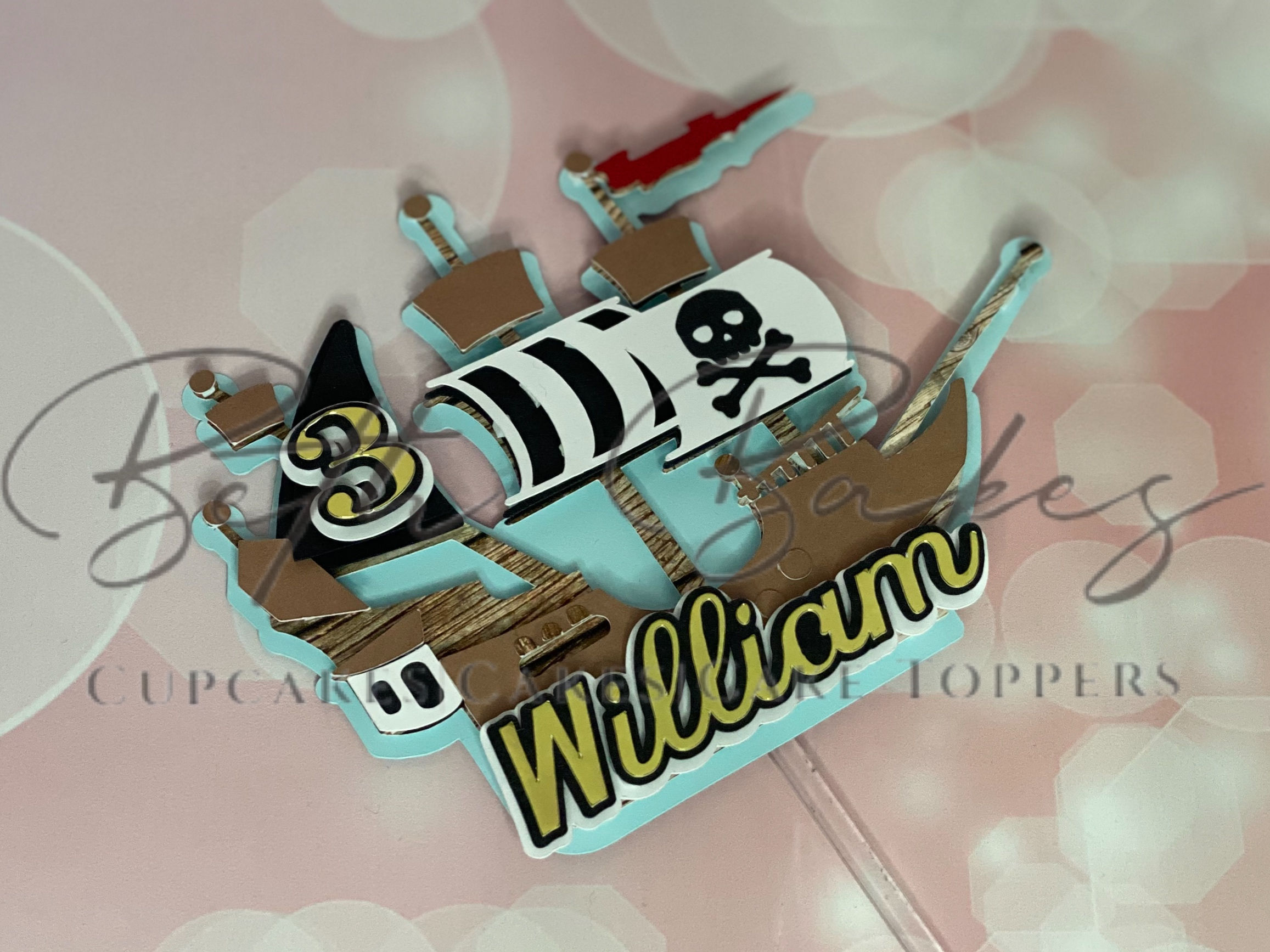 Personalised Pirate Ship Cake Topper
