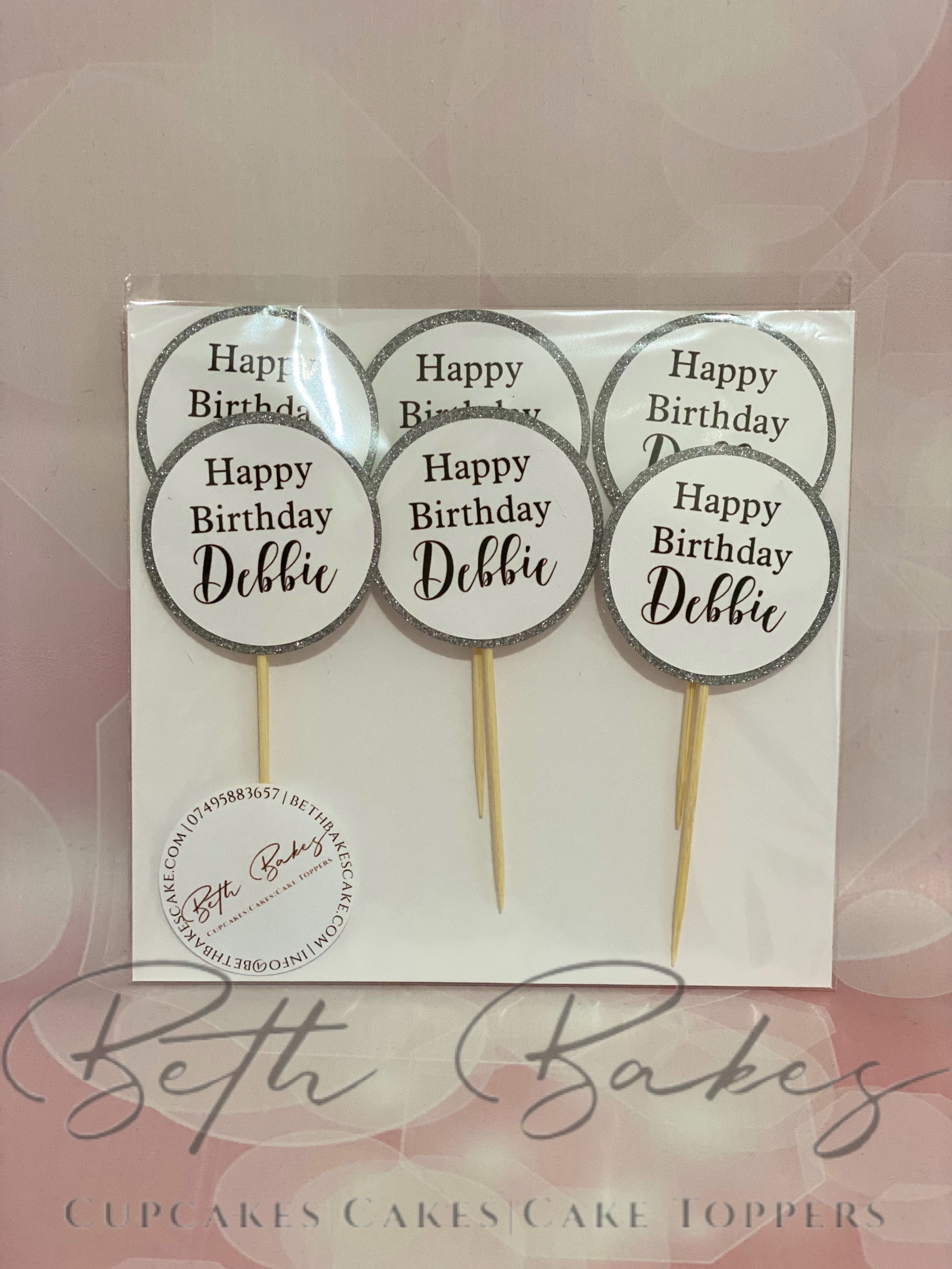 Personalised Glitter Cupcake Toppers Birthday Wedding