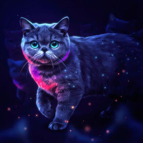 A Exotic Shorthair cat in a cosmic nightscape awash in secrets and guarded by spirit ancestors.