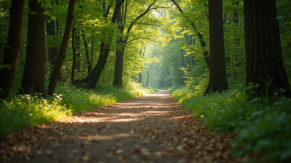 Eye-level view of a serene forest path symbolizing a journey of self-discovery