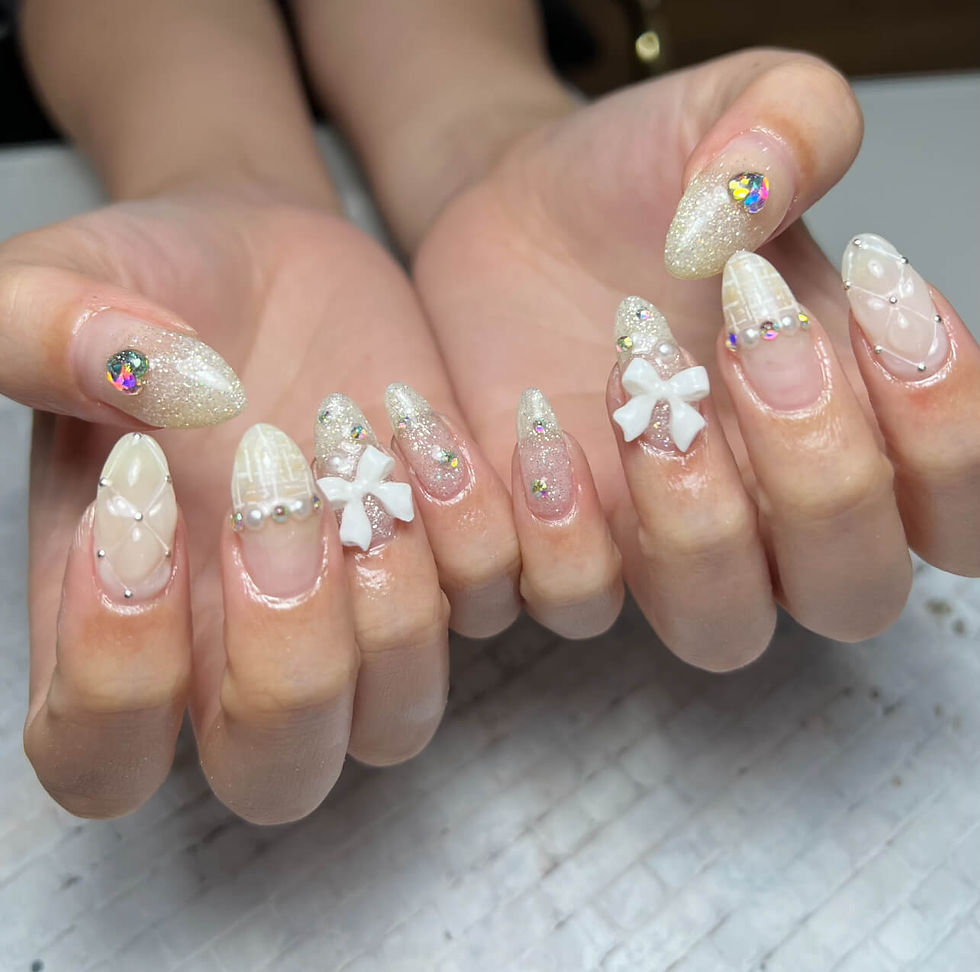 New nail design, with white glitter and french nails