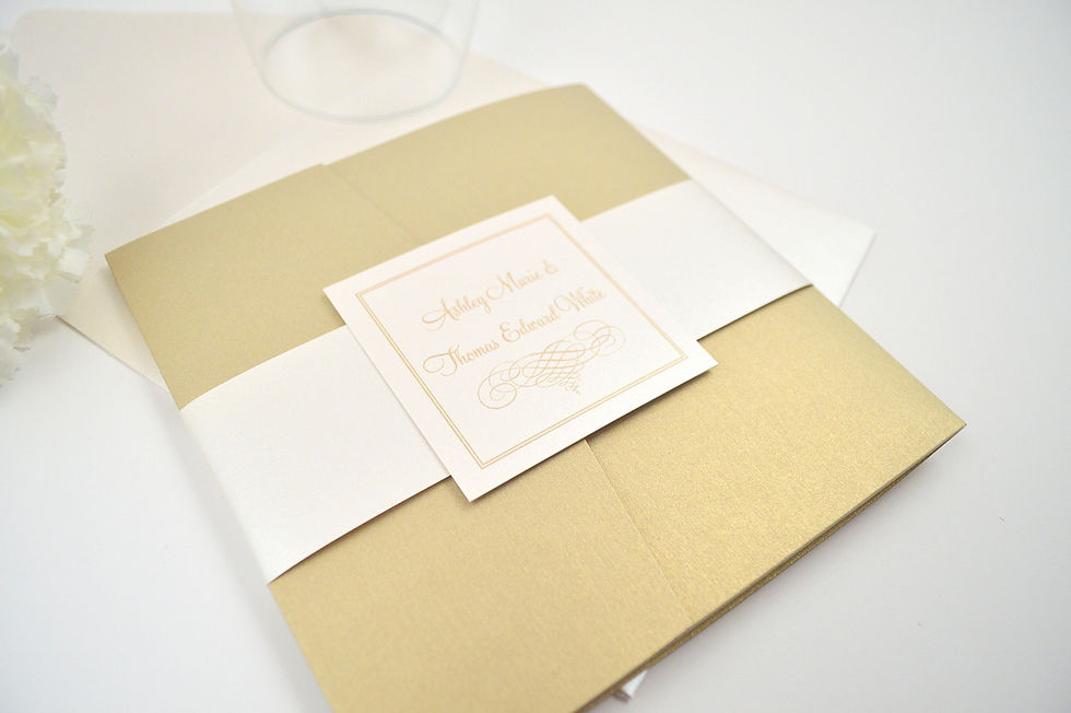Thumbnail: ELEGANT SCROLL Pocketfold Wedding Invitation, RSVP & Details Card (Sample)