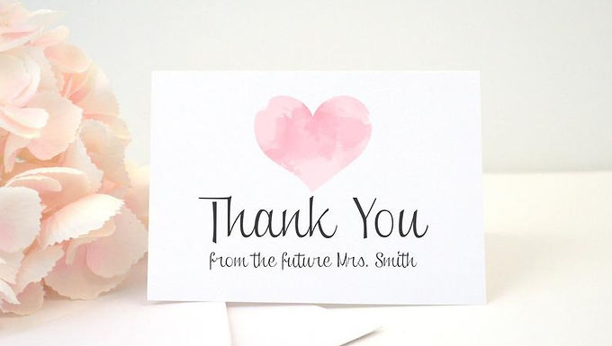 WATERCOLOR HEART Thank You Cards & Envelopes (Set of 10)