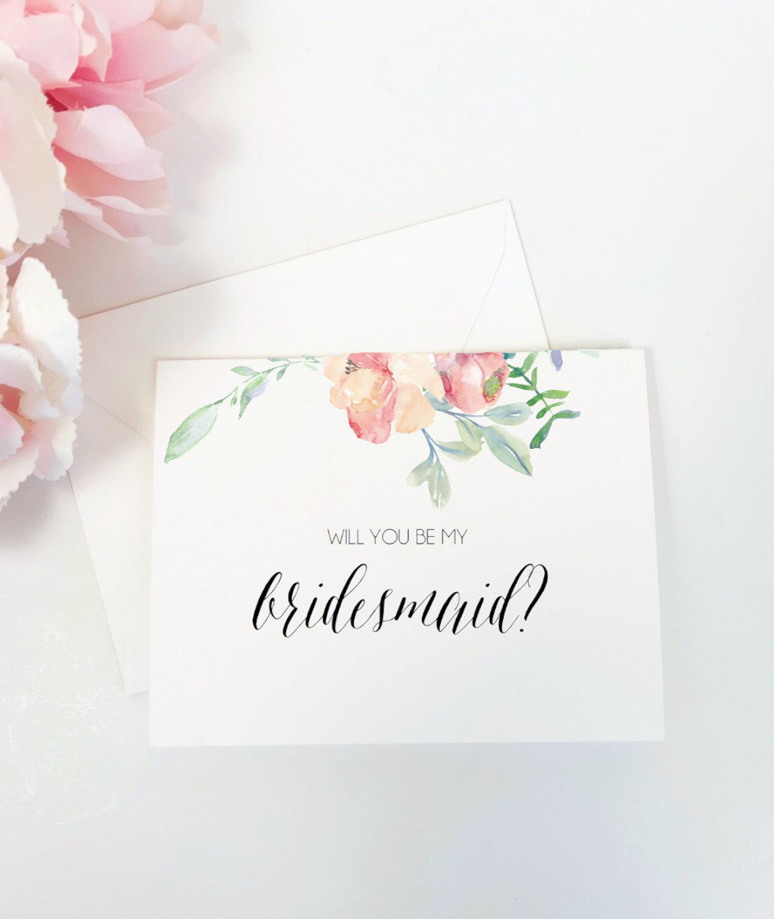 FLORAL WATERCOLOR | Will You Be My Bridesmaid Folded Card & Envelope