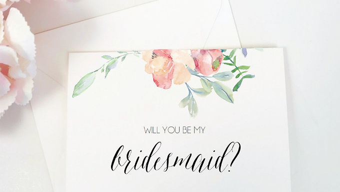 FLORAL WATERCOLOR | Will You Be My Bridesmaid Folded Card & Envelope