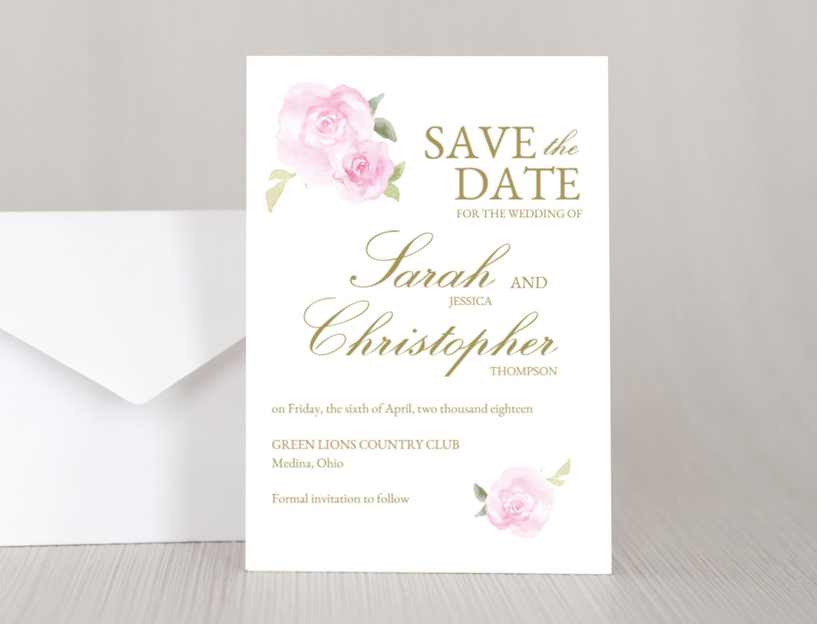 PINK ROSES Wedding Invitation & RSVP Card w/ Envelopes (Set of 20)