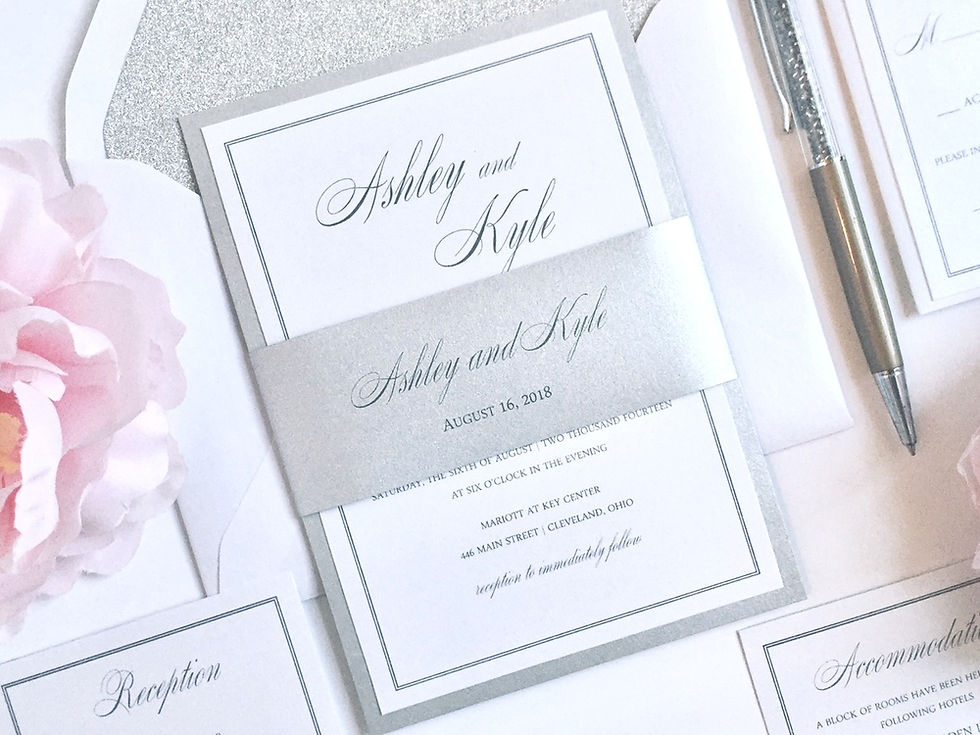 Thumbnail: Elegant Silver and Glitter Ashley Wedding Invitation Red Heart Paper Wedding Invitations