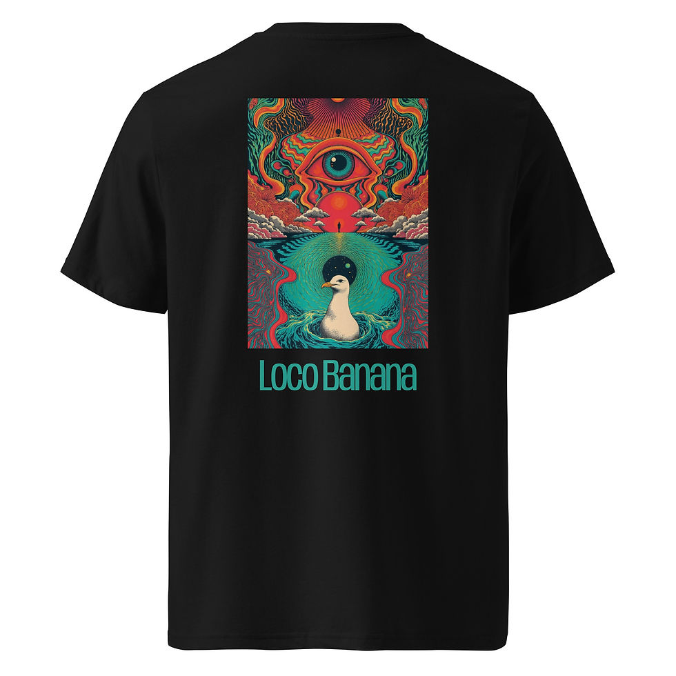 Thumbnail: Schwarzes T-Shirt mit psychedelischem Aufdruck und Loco Banana Logo