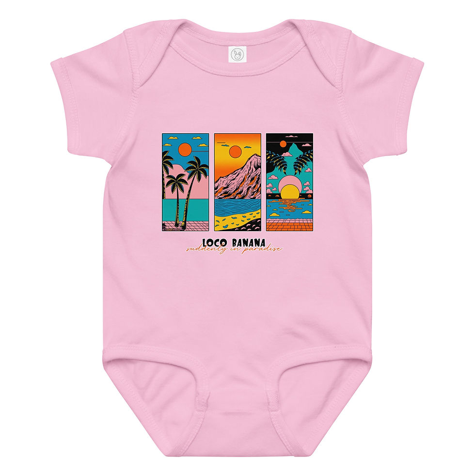 Miniaturbild: Rosa Babybody mit tropischem Motiv