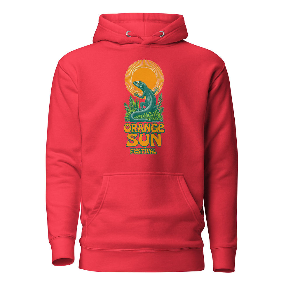 Miniaturbild: Roter Hoodie mit "Orange Sun Festival"-Motiv