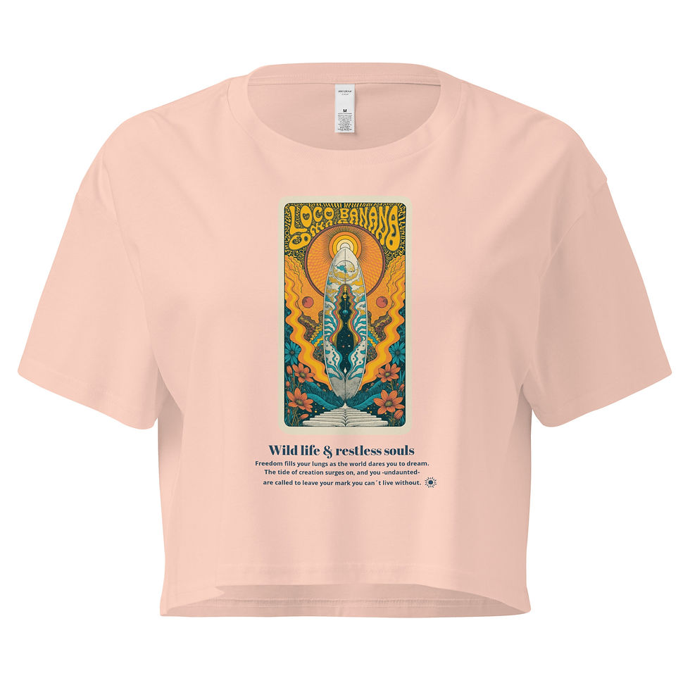 Miniaturbild: Peachfarbener Damen-Cropped-Top mit Lost-Worlds-Motiv