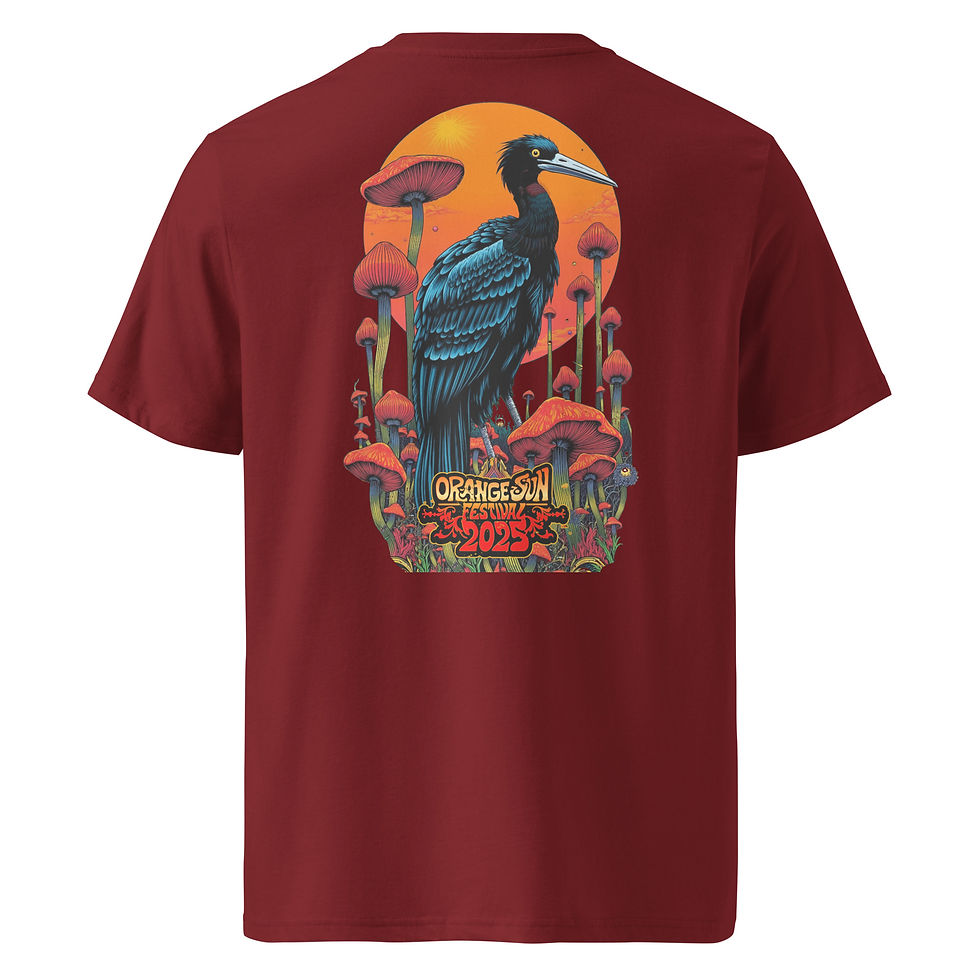 Thumbnail: T-Shirt mit Vogel- und Pilzmotiv