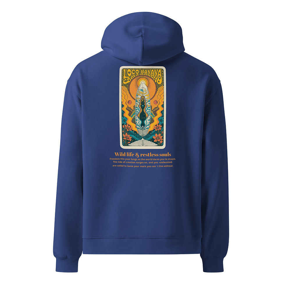 Miniaturbild: Dunkelblauer Hoodie mit kunstvollem Rückendesign