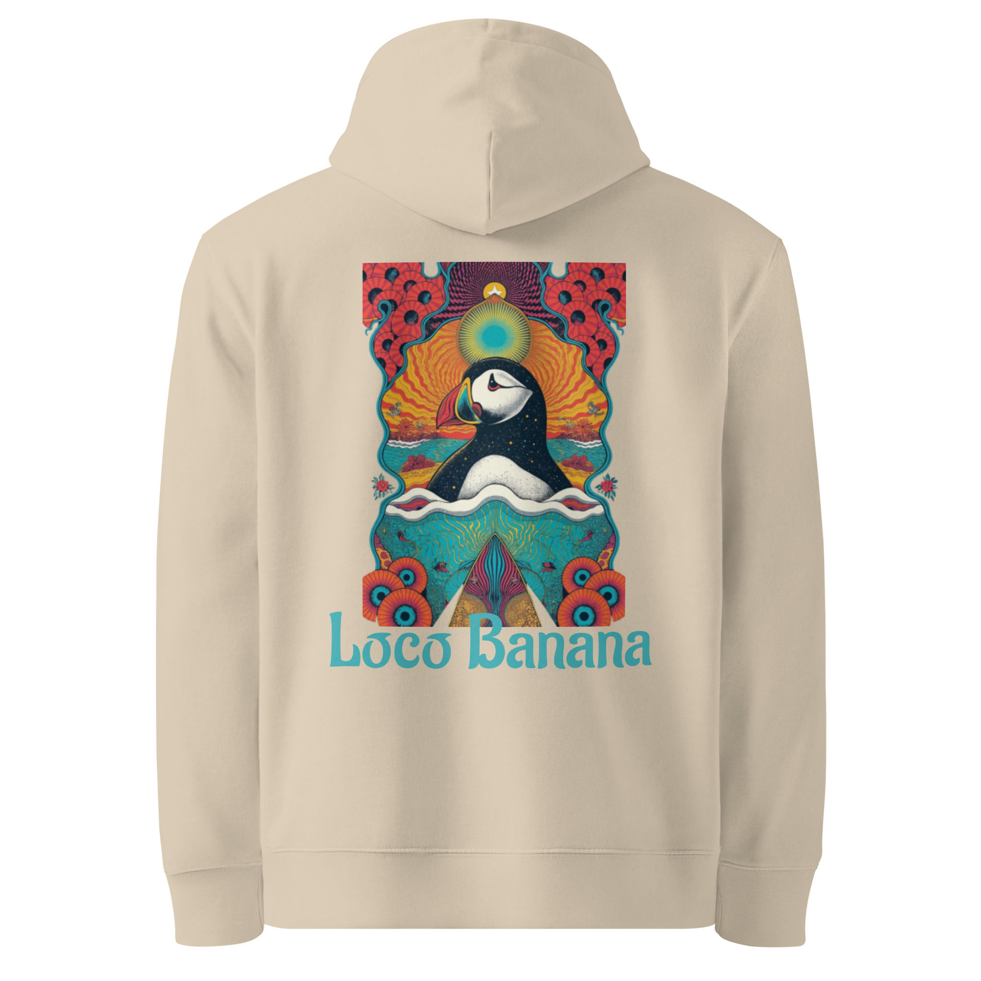 Beige Hoodie mit Papageitaucher-Motiv, Loco Banana