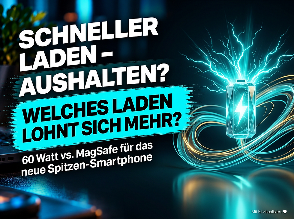 Eigenständige unmarkierte KI-Konzeptvisualisierung zum Thema iPhone 18 Pro Max Ladegerät: 60 Watt oder MagSafe – was lohnt sich?
