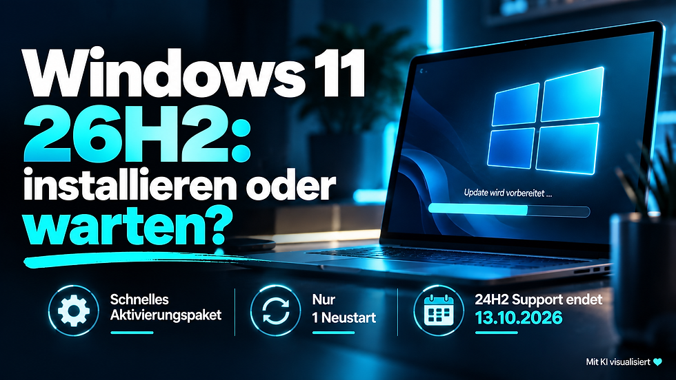 Windows 11 26H2: Installieren oder warten? Schnelles Aktivierungspaket, ein Neustart und Supportende von Windows 11 24H2 am 13. Oktober 2026. Mit KI visualisiert ♥