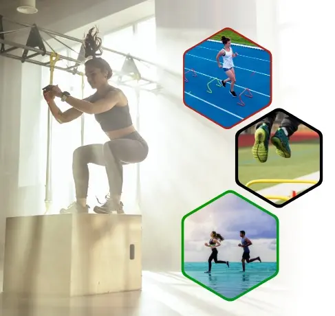 
This composite image with athletic training and performance through dynamic vignettes of exercise and running, highlighting human fitness and determination.