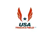 USA Track & Field logo with red winged emblem, blue star, and organization name