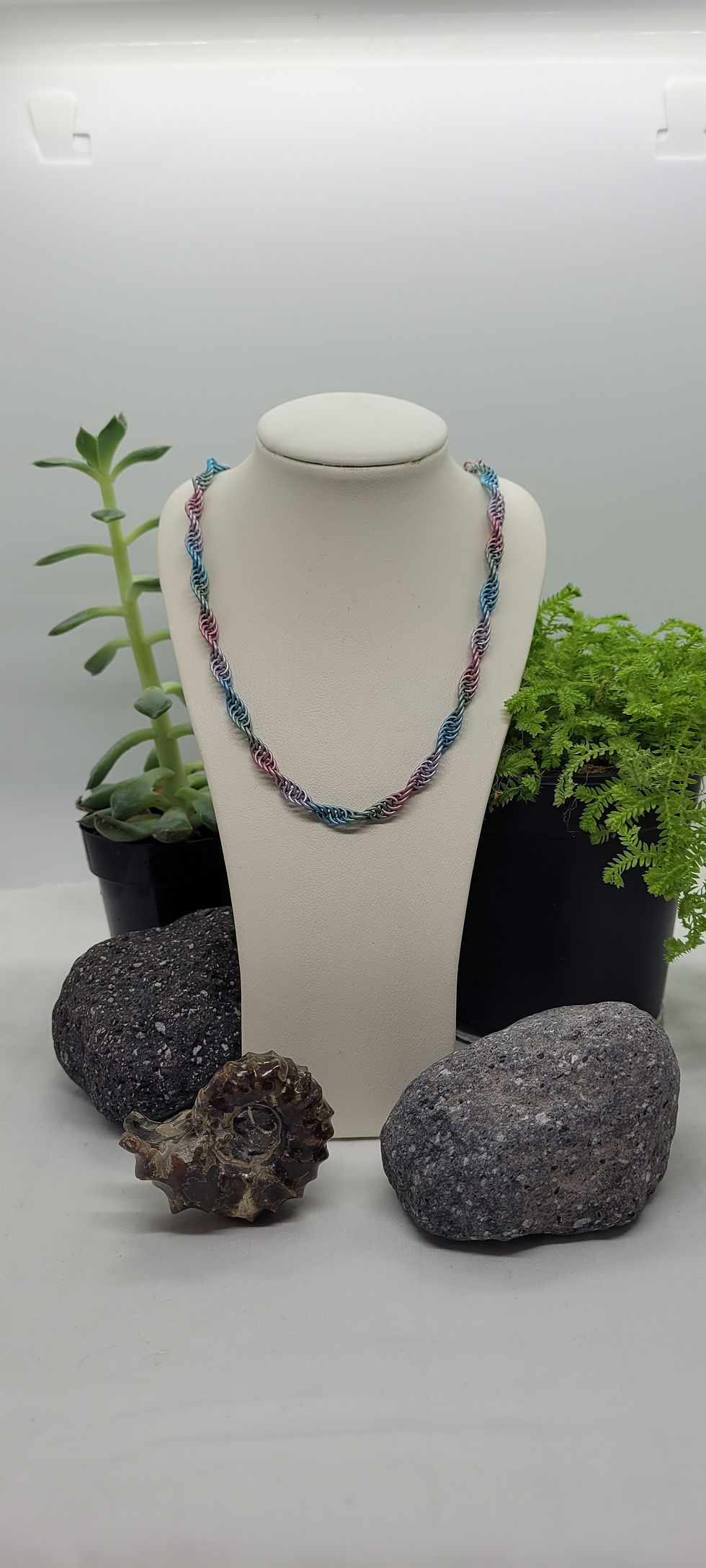 Thumbnail: Spiral - Pastel Rose, Purple, Blue & Mint - Necklace