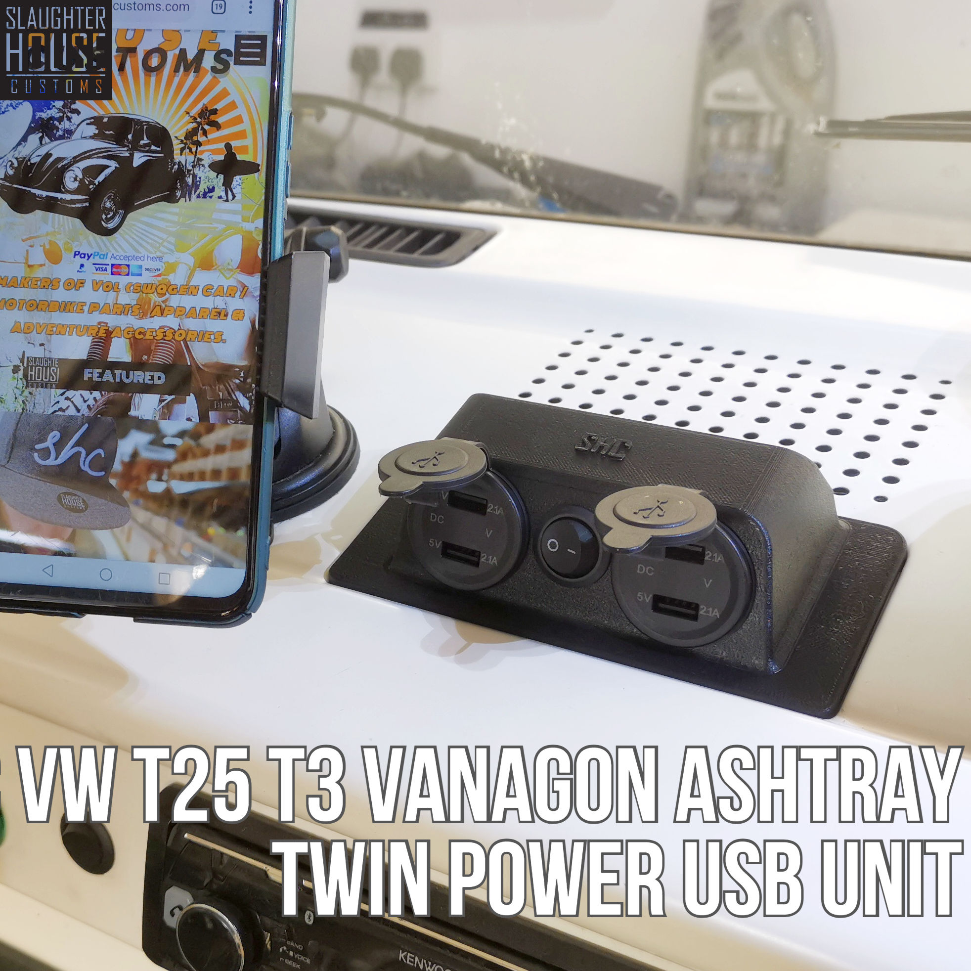 SHC VW T25 T3 Vanagon Ashtray TWIN Power USB Unit