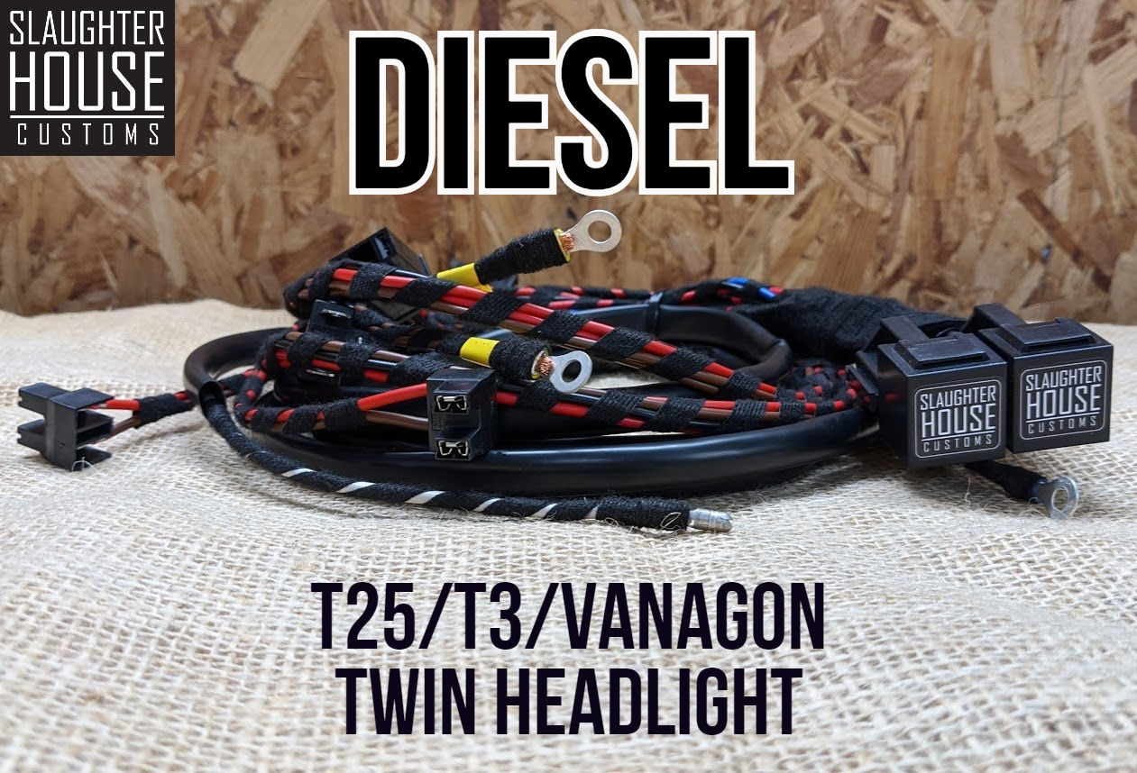 VW T25 T3 Vanagon TWIN /Square Headlight Relay, Wiring Loom, Upgrade (Diesel)
