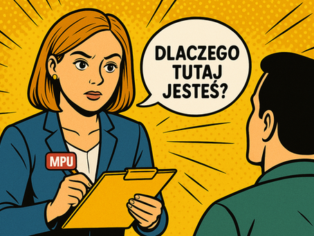Psycholożka pyta kierowcę: Dlaczego tu jesteś? – scena ilustruje, czym jest MPU po polsku.