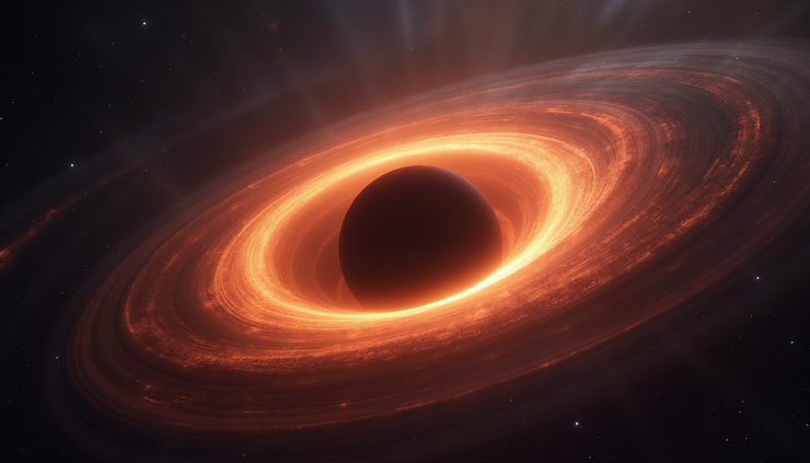Eye-level view of a black hole’s event horizon with glowing accretion disk
