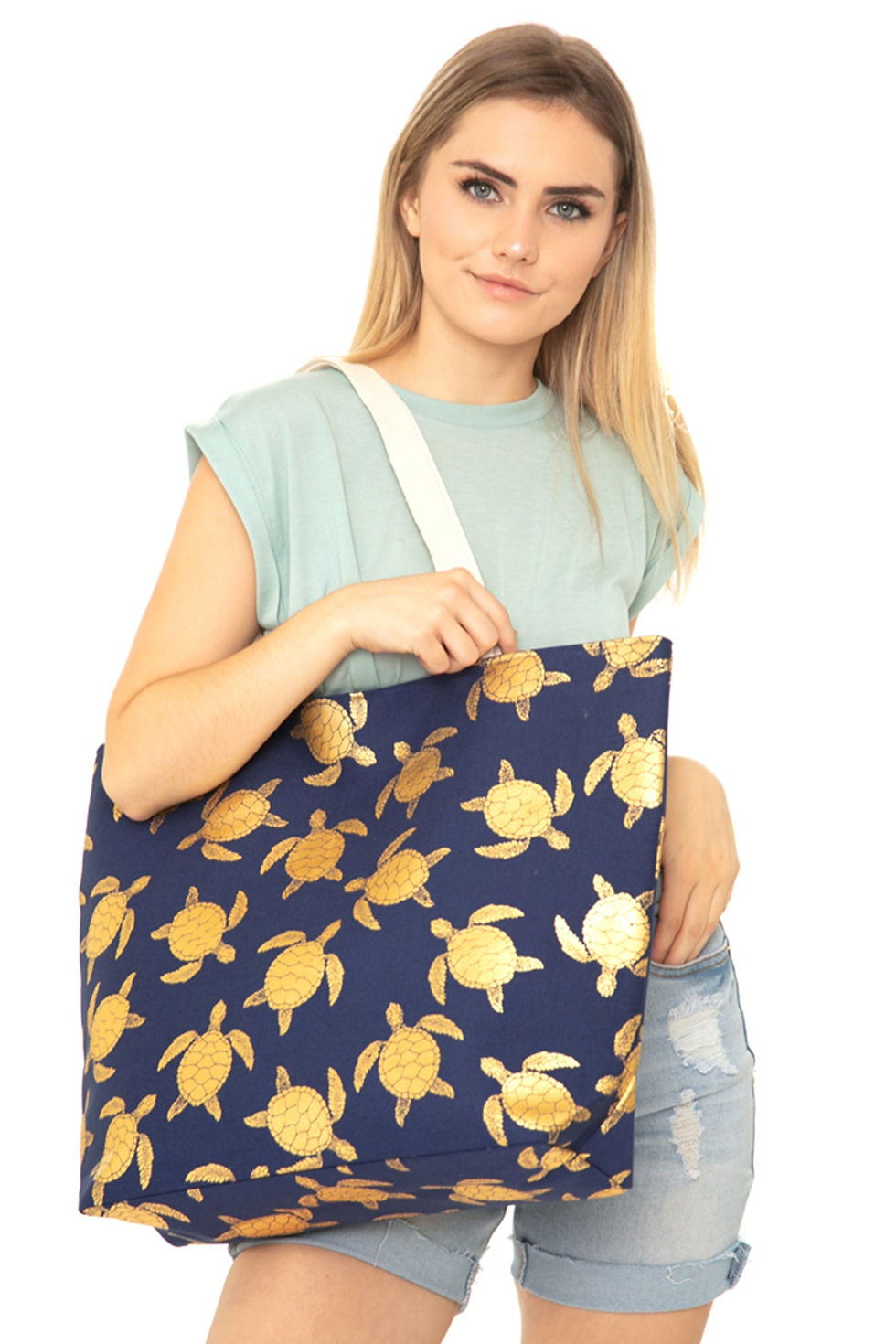 Thumbnail: Gold Foil Turtle Tote Bag