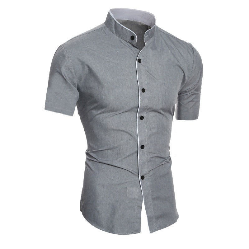 Thumbnail: New men's solid color casual commuting short sleeved shirt