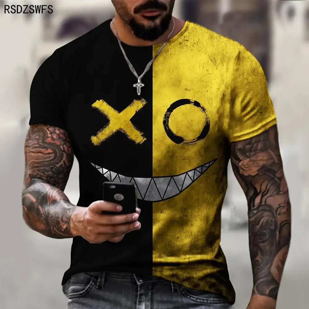 Funny Smiling Face Graphic 3D Print Men T Shirt Street Trendy Fashion Casual Sum