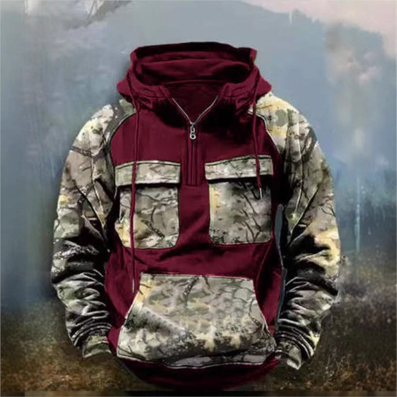 2025Autumn and Winter Korean Style Youth Hooded Sweatshirt Camouflage Men's Casu