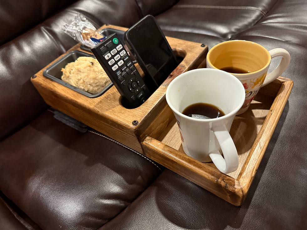 Thumbnail: Wooden Couch Tray with Cup Holders, Snack Trays, Remote Holder