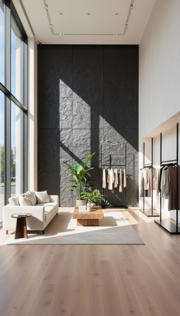 Thumbnail: Retail store installation of STONIKO Mountain Rock stone panels in display area