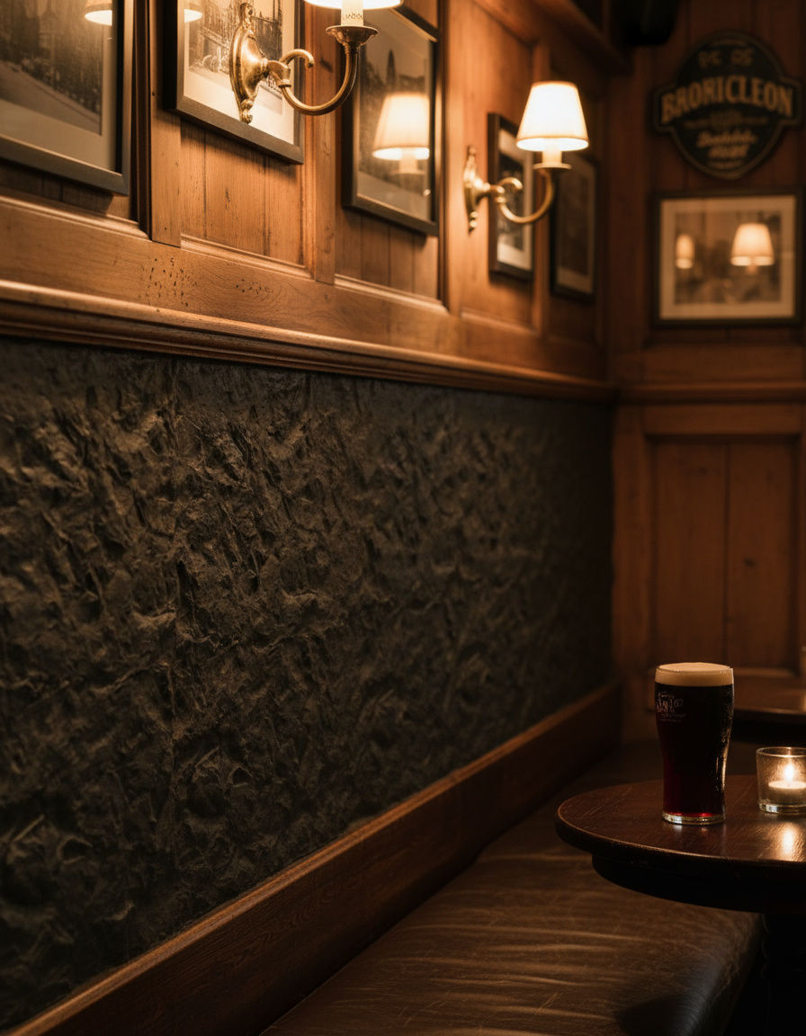 Thumbnail: STONIKO Mountain Rock stone feature wall in café lounge area with cozy seating